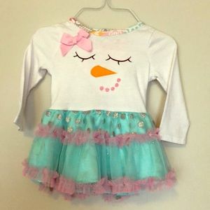 Adorable Snowman Dress Set With Tulle Overlay